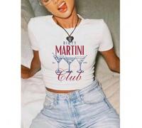Shein Camiseta de bebé Vintage Preppy "Dirty Martini", Camiseta con arte dibujado a mano "Tini Time", Camiseta retro "Cool Girl" 90s Y2K de Nueva York 2000