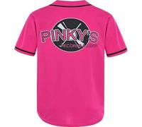 Shein Camiseta de béisbol de estilo deportivo retro con bordado delicado, de tela elástica negra y rosa, con estilo de hip hop de los 90 de la película "Nex