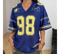 Shein Camiseta de béisbol para mujer de verano y todas las estaciones, estilo festival y streetwear vintage, transpirable de malla con gráficos de patrón nú