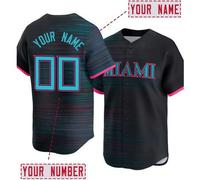 Shein Camiseta de béisbol personalizada con nombre y número, bordada, de cuello en V negro de Miami, camisa de manga corta con botones personalizada para ju