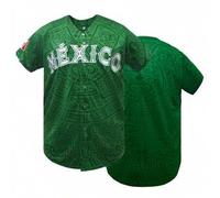Shein Camiseta de béisbol unisex de México, diseño bordado de letras de México, cardigan holgado de manga corta con cuello en V y botones, adecuado para dep