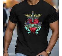 Shein Camiseta de Bon Jovi Band - Heart Sword, cuello redondo para hombre, 220 g/m², verano, algodón puro, manga corta (1 unidad)