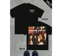 Shein Camiseta de Bon Jovi These Days, para hombre, con estampado de doble cara, cuello redondo, informal, de algodón de 220 g/m² (1 unidad)