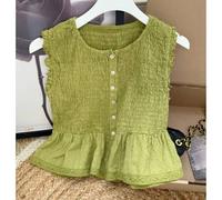 Shein Camiseta de chica abierta con boto tejido con goma elástico , bajo con volante y encaje , nueva colección de verano . talla única para una S/M . ent