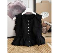 Shein Camiseta de chica abierta con boto tejido con goma elástico , bajo con volante y encaje , nueva colección de verano . talla única para una S/M . ent