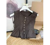 Shein Camiseta de chica abierta con boto tejido con goma elástico , bajo con volante y encaje , nueva colección de verano . talla única para una S/M . ent