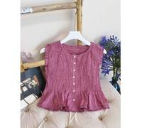Shein Camiseta de chica abierta con boto tejido con goma elástico , bajo con volante y encaje , nueva colección de verano . talla única para una S/M . ent