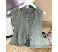 Shein Camiseta de chica abierta con boto tejido con goma elástico , bajo con volante y encaje , nueva colección de verano . talla única para una S/M . ent