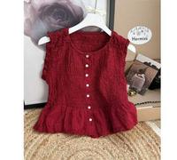 Shein Camiseta de chica abierta con boto tejido con goma elástico , bajo con volante y encaje , nueva colección de verano . talla única para una S/M . ent