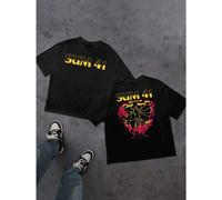 Shein Camiseta de concierto de rock Sum 41 para hombre, con estampado a doble cara, moderna, informal, cuello redondo, 220 g/m², algodón puro (1 unidad)