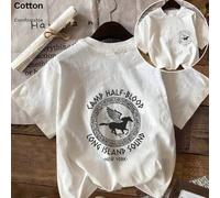 Shein Camiseta de cuello redondo con estampado de Half-Blood Camp Design Long Island Sound, estilo casual cómodo para primavera/verano, camiseta de mujer de