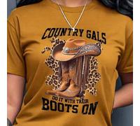 Shein Camiseta de cuello redondo con estampado de letras de festival de música para talla grande COUNTRY GALS DO IT WITH THEIR BOOTS ON Camisetas gráficas p