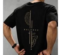 Shein Camiseta de cuello redondo con estampado de línea de equilibrio entre corazón y cerebro, versátil y casual, para hombre, de verano