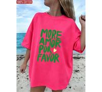 Shein Camiseta de cuello redondo con gráfico Sunshine On My Mind para mujer, 100% algodón, estampado retro de sol lindo con letras coloridas, manga corta, u