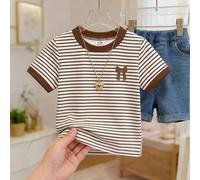 Shein Camiseta de cuello redondo con lazo y rayas para bebé e infante niña, y ropa para niñas pequeñas, adecuada para primavera/verano, talla 6M-3T