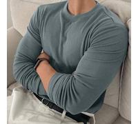 Shein Camiseta de cuello redondo de felpa de unicolor para hombre, azul bruma, otoño/invierno