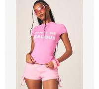 Shein Camiseta de cuello redondo de manga corta con eslogan "No seas celosa" para mujer, camiseta informal de verano con estampado gráfico