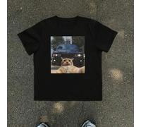 Shein Camiseta de cuello redondo de manga corta con estampado divertido de un gato selfie y un BMW M5 E39 para hombres