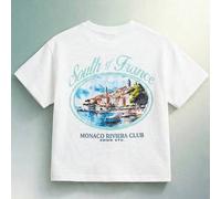 Shein Camiseta de cuello redondo de manga corta con estampado gráfico de postal de viaje a Italia para niños grandes de verano