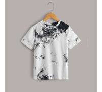 Shein Camiseta De Cuello Redondo De Manga Corta Para Niños Tejida Con Tinte De Corbata