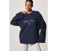 Shein Camiseta de cuello redondo de manga larga oversize con estampado de texto de Martha's Vineyard, top casual de mezcla de algodón para usar en otoño e i