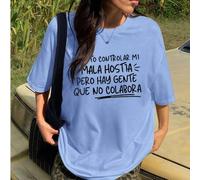 Shein Camiseta de cuello redondo de mujer 97% algodón blanca de manga corta, ¡diseño audaz! La frase "INTENTO CONTROLAR MI MALA HOSTIA PERO HAY GENTE QUE NO