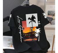 Shein Camiseta de cuello redondo informal de verano para niños preadolescentes con estampa del paisaje de Tailandia y "City of Angles", de tela suave