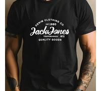 Shein Camiseta de cuello redondo para hombre Jack & Jones, 220 g/m², para verano, de puro algodón, manga corta (1 pieza)