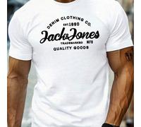 Shein Camiseta de cuello redondo para hombre Jack & Jones, 220 g/m², para verano, de puro algodón, manga corta (1 pieza)