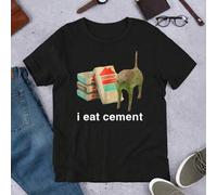 Shein Camiseta de cuello redondo para mujer de talla grande con estampa divertida del meme del gato "I Eat Concrete"