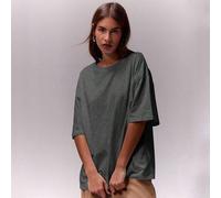 Shein Camiseta de cuello redondo suave y oversize, casual, para cápsula de armario de primavera, vacaciones, uso diario, oversize, aeropuerto, regreso a la