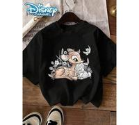 Shein Camiseta de Disney con estampado de "Bambi y Judy", jersey de cuello redondo, top casual deportivo de manga corta para mujer