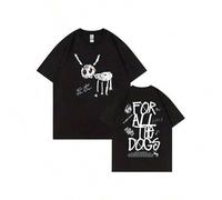 Shein Camiseta de doble cara con estampado digital del rapero Drake "FOR ALL THE DOGS", camiseta gráfica de hip-hop, camiseta casual de 1 pieza, de manga co