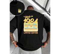 Shein Camiseta de edición limitada Born 1984 Cassette Spring, cuello redondo, corte holgado, estilo urbano hip-hop, estampado artístico, estampado a doble c