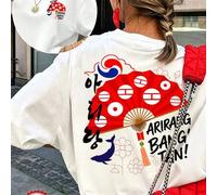 Shein Camiseta de estilo B-TS, camiseta con diseño pincelada tai chi y estilo Coreano rojo, camiseta urbana para mujer, manga corta casual para vacaciones,
