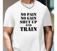 Shein Camiseta de fitness con el lema "Sin dolor no hay ganancia", para hombre, cuello redondo, 220 g/m², para verano, de puro algodón, manga corta (1 unida