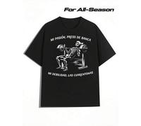 Shein Camiseta de fitness divertida con esqueleto levantando pesas para hombres - "Mi pasión, press de banca" texto en español - Camiseta de cuello redondo