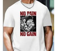 Shein Camiseta de fitness "Sin dolor no hay ganancia", para hombre, cuello redondo, 220 g/m², para verano, de puro algodón, manga corta (1 unidad)