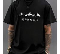 Shein Camiseta de fitness "Sin dolor no hay ganancia", para hombre, cuello redondo, 220 g/m², para verano, de puro algodón, manga corta (1 unidad)