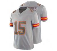 Shein Camiseta de fútbol americano gris talla grande para hombres #15, de corte holgado y manga corta, con bordado de letras en inglés, adecuada para uso ca