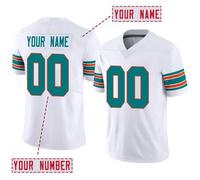 Shein Camiseta de fútbol americano personalizada con nombre y número bordados para hombres, cuello en V blanco de Miami, camisa de manga corta personalizada