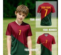 Shein Camiseta de fútbol personalizada de Portugal para niños - Nombre y número de Ronaldo a medida - Camiseta deportiva transpirable y de secado rápido par