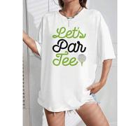 Shein Camiseta de golf Let's Par Tee, algodón de 220 g, informal, de verano, con cuello redondo y manga corta (1 unidad)