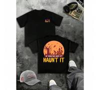 Shein Camiseta de Halloween Spooky Time para hombre, estampada por ambos lados, informal, cuello redondo, 220 g/m², algodón puro (1 pieza)
