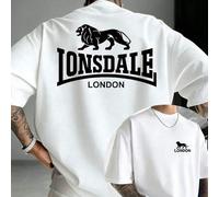 Shein Camiseta de hombre 100 % algodón con estampado de doble cara, LONSDALE London Lion Letter Print, camiseta vintage de algodón premium de 200 g, camiset