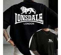 Shein Camiseta de hombre 100 % algodón con estampado de doble cara, LONSDALE London Lion Letter Print, camiseta vintage de algodón premium de 200 g, camiset