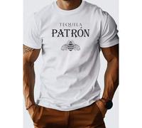 Shein Camiseta de hombre, camisa estampada con estilo de hombre, 100% algodón, camiseta gráfica de hombre con texto de Tequila Patrón - Camisa de algodón li
