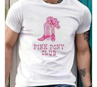 Shein Camiseta de hombre con diseño de Pink Pony Club, camiseta de hombre de cuello redondo, 220 g/m², para verano, fabricada en puro algodón, manga corta (