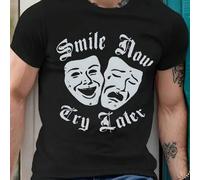 Shein Camiseta de hombre con el gráfico "Smile Now Cry Later", cuello redondo, 220 g/m², para verano, de puro algodón, manga corta (1 unidad).