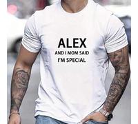 Shein Camiseta de hombre con el texto "Alex y yo, mamá, dijimos que soy especial". Camiseta de cuello redondo para hombre, 220 g/m², para verano, de puro al